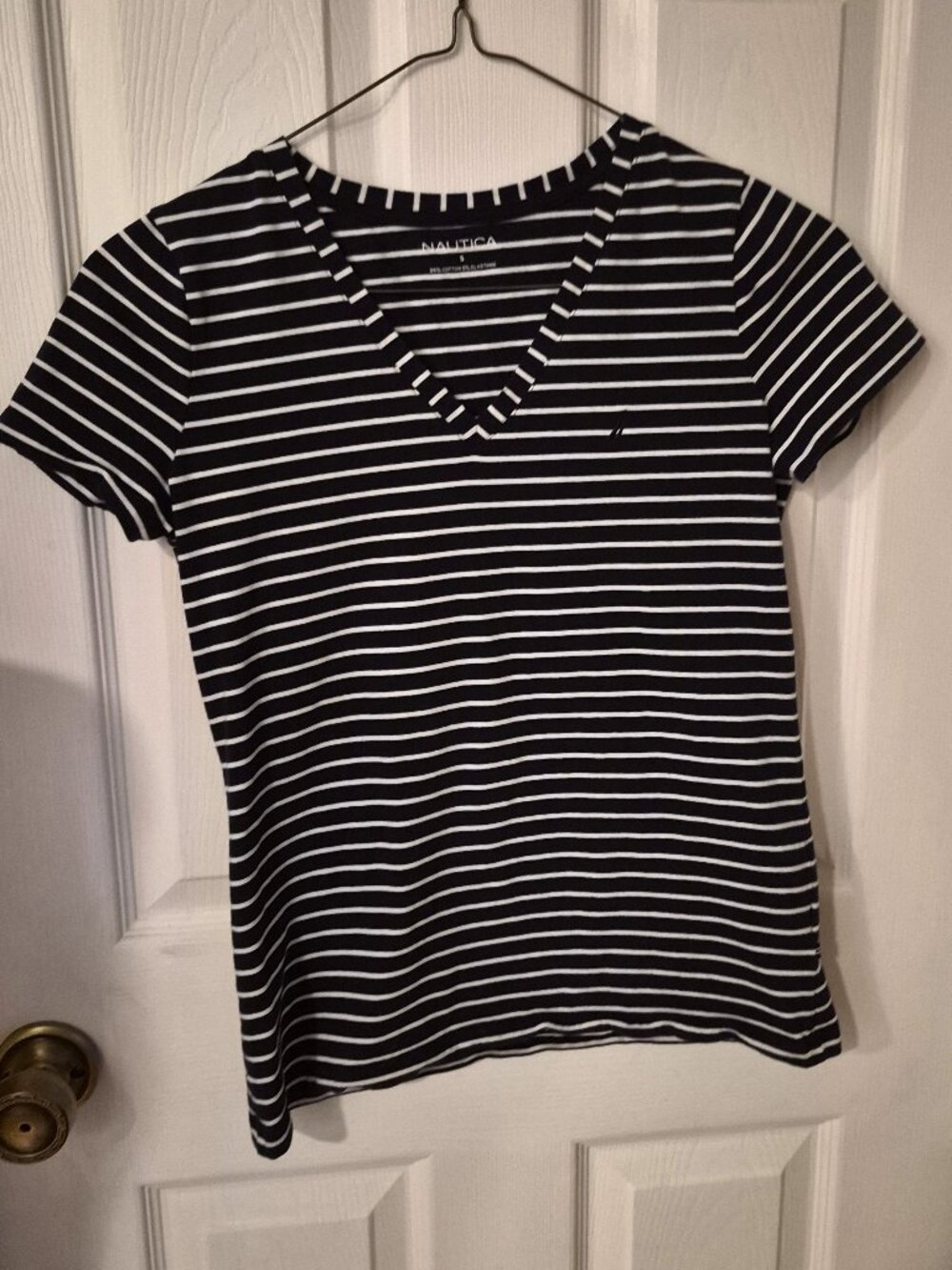Nautica Navy Blue and White Stripe Top